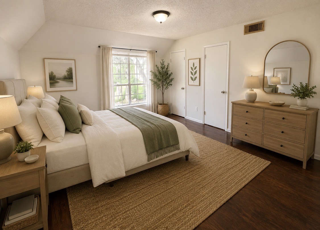 7789 Cook Road Houston, TX 77072 - Photo 15 of 18 a bedroom with a bed and wooden floor
