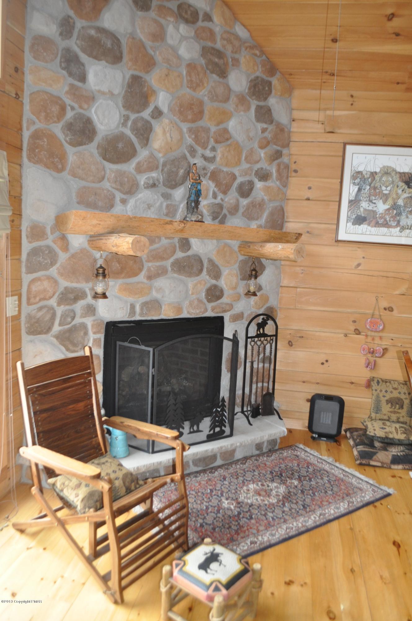 Stone-faced fireplace