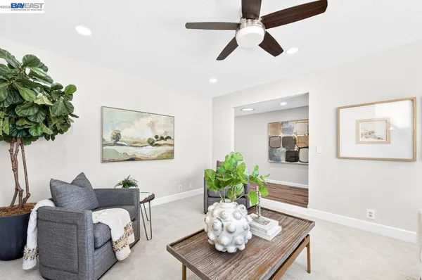 a living room with furniture potted plant and a potted plant