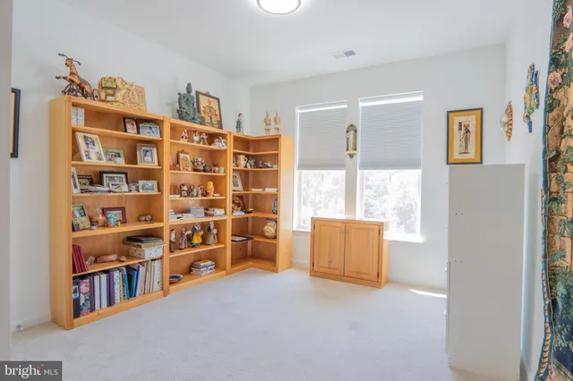 a room with a book shelf and a book shelf