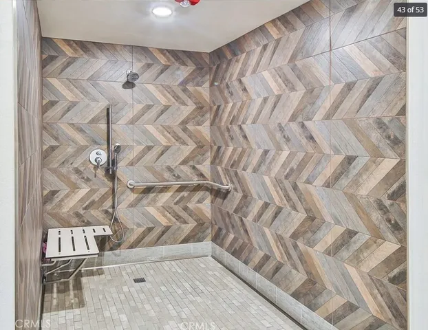 a bathroom with a shower curtain
