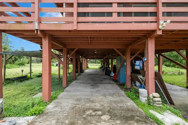 a view of a storage room with stairs