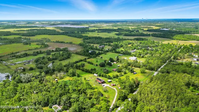 a view of a green field with lots of bushes