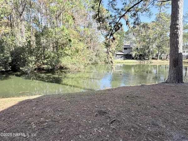 a view of lake with green space