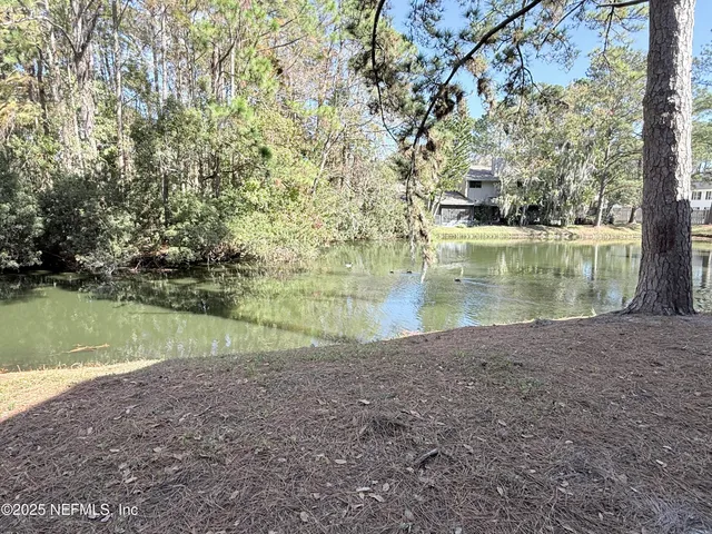 a view of lake with green space
