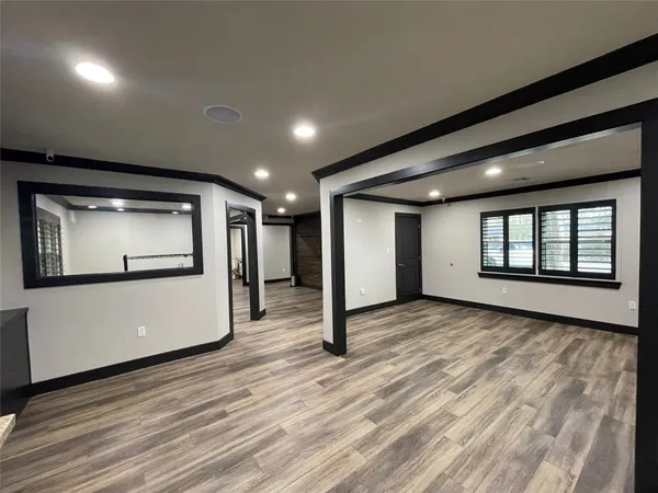 a view of a room with windows