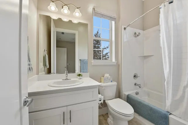 a bathroom with a sink toilet a shower and a mirror