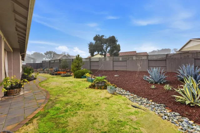a view of a swimming pool with a garden