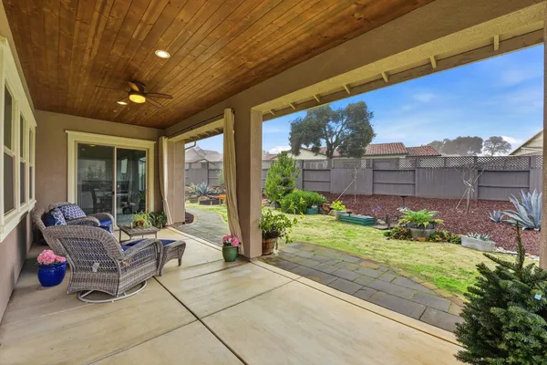 a building outdoor space with seating space