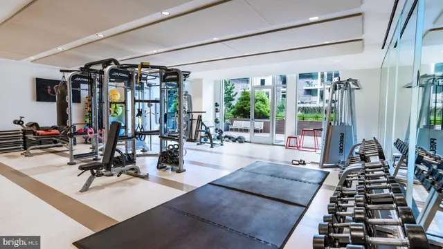 a view of a room with gym equipment