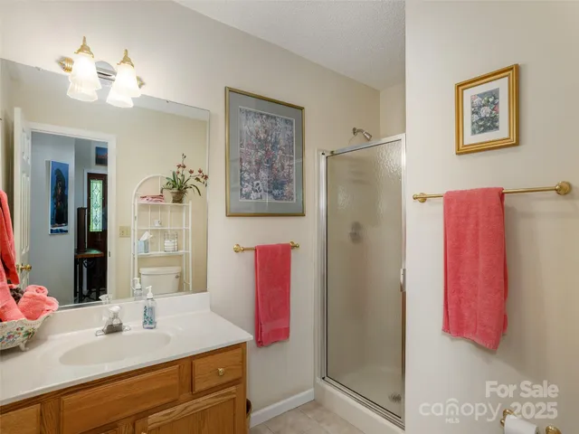 a bathroom with a sink vanity and a mirror
