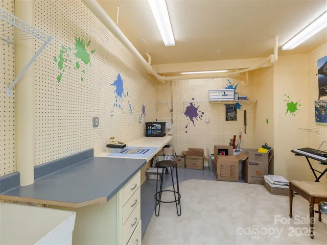 a view of a storage with an empty shelves