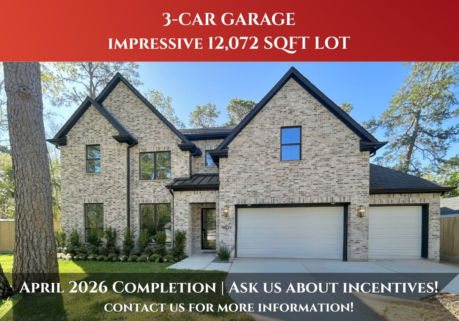 Welcome to 9839 Warwana! A Generous 12,072 SQFT Lot Featuring 5-6 Bedrooms, 4.5 Baths, and An Oversized 3-Car Garage. Construction Photo as of 3/13/2026