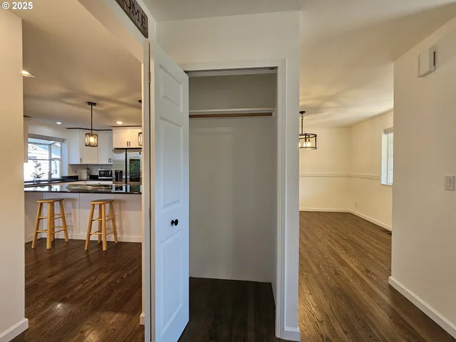 a view of kitchen dining space with wooden floor