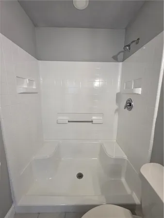 a bathroom with a bathtub