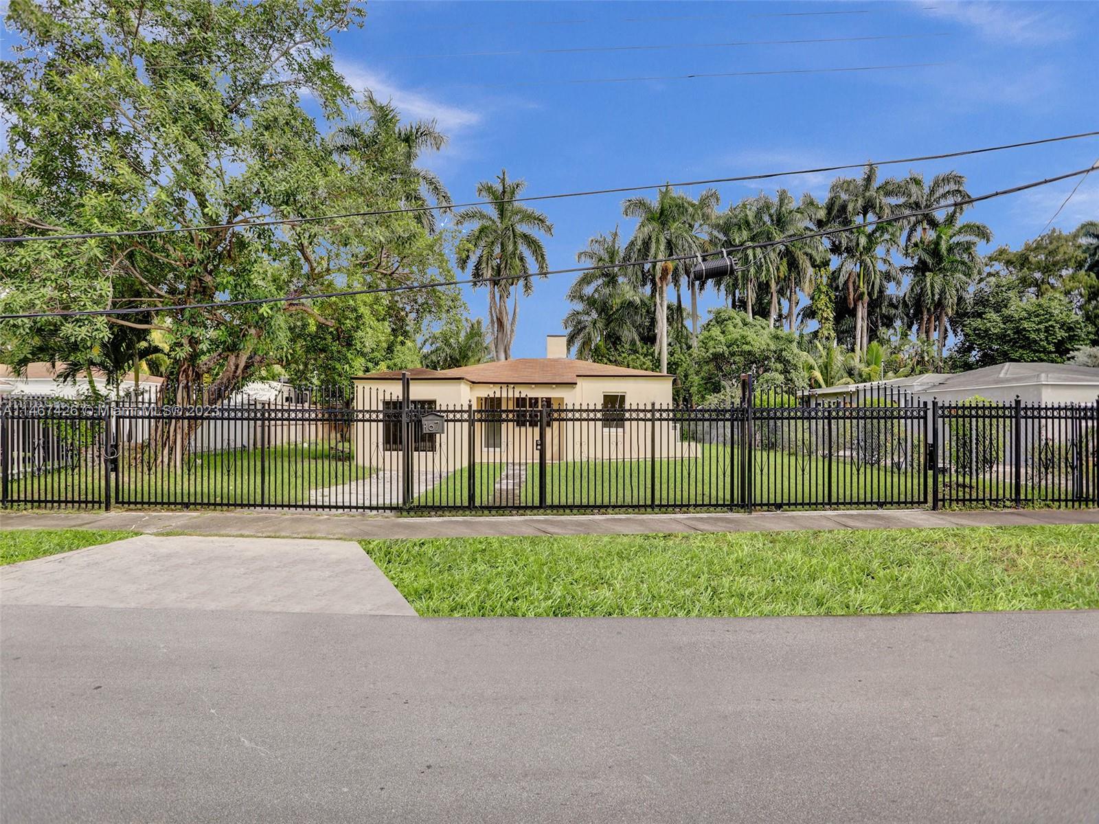 a view of a backyard with a garden and plants