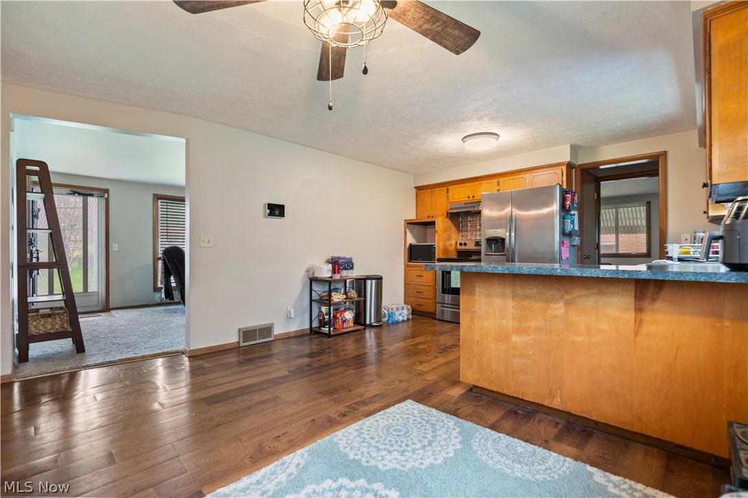 4904 3rd Street Northwest Canton, OH 44708 - Photo 11 of 31 Kitchen with ceiling fan, stainless steel appliances, and dark wood-type flooring