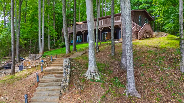 a house view with a lake view