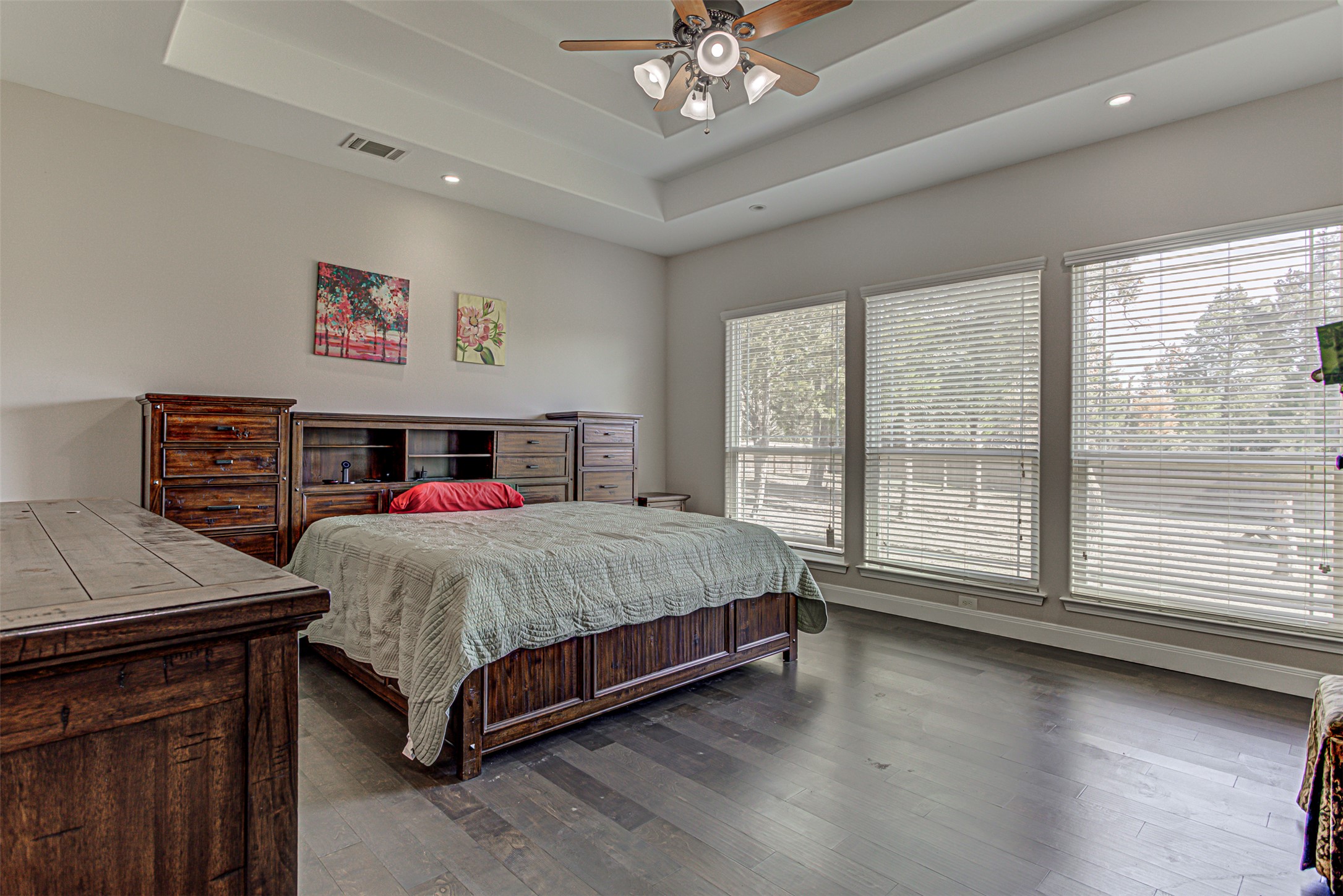 105 Arbors Circle Elgin, TX 78621 - Photo 26 of 40 Bedroom with dark wood finished floors, recessed lighting, and ceiling fan
