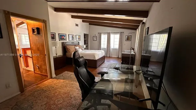 a workspace with furniture window and outside view