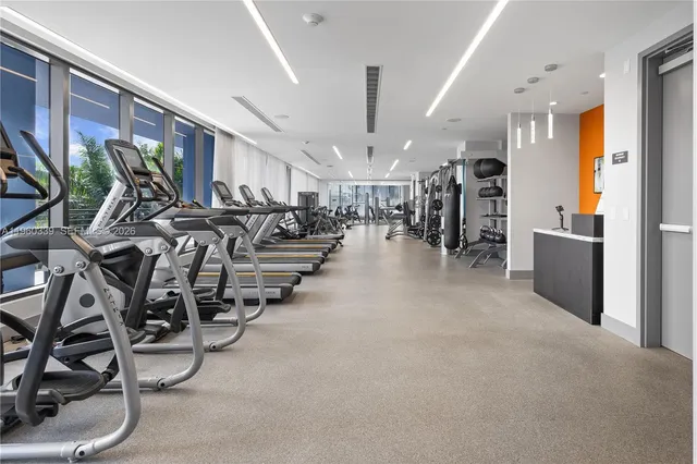 a view of a room with gym equipment