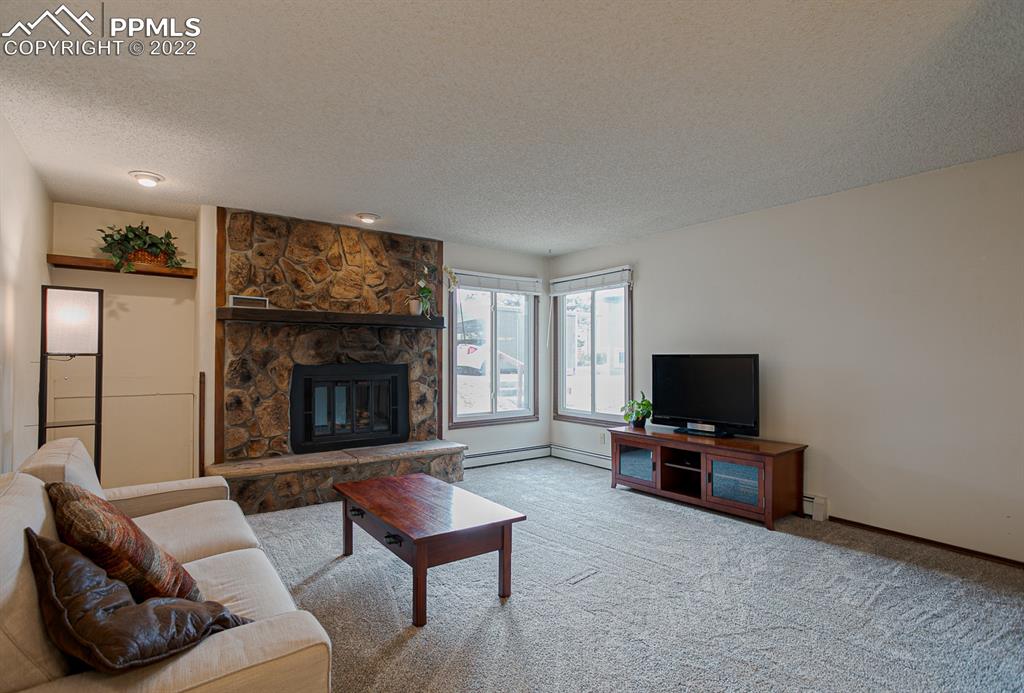 1140 Magic Lamp Way, Unit 3 Monument, CO 80132 - Photo 7 of 26 a living room with furniture a fireplace and a flat screen tv