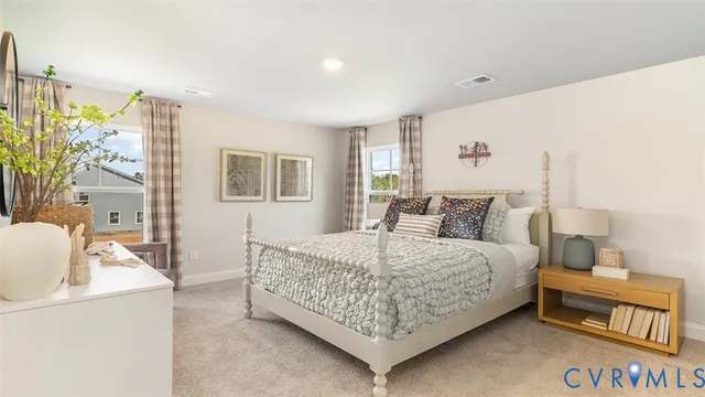 a bedroom with a bed and a couch