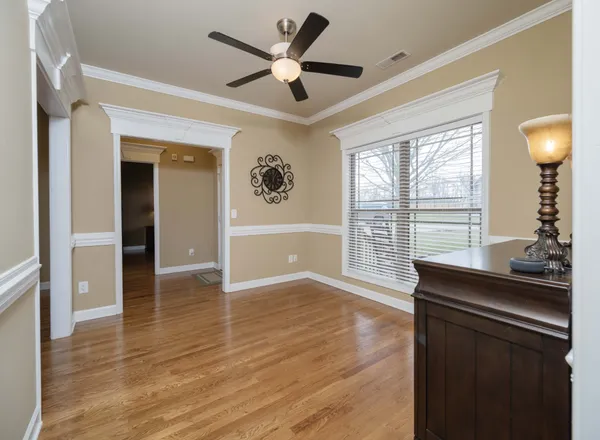 a view of a livingroom with a kitchen