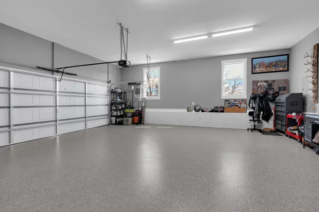 a view of a garage with furniture