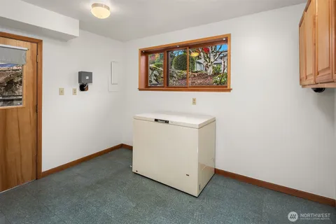 a utility room with a door