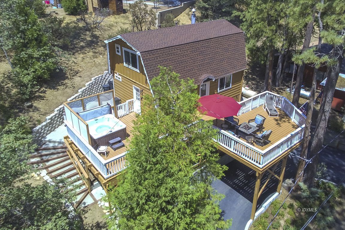 Aerial view of home and deckss