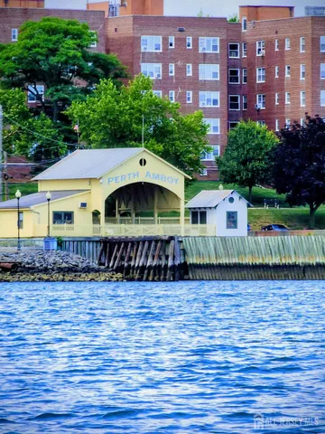 a view of a lake with a city