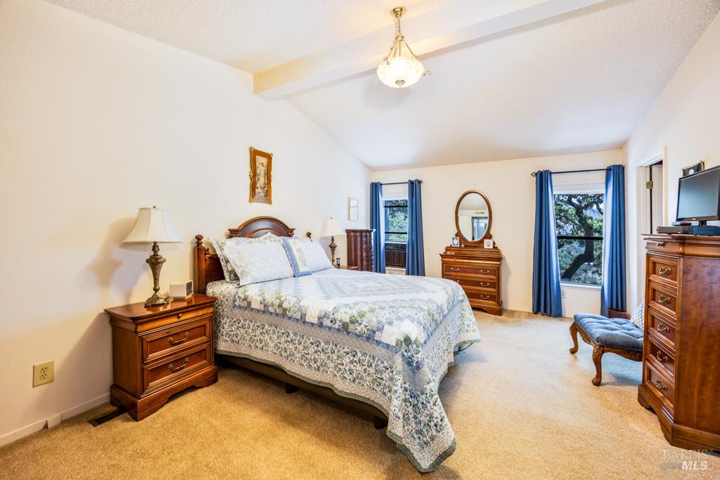 6707 Badger Creek Road Santa Rosa, CA 95409 - Photo 22 of 53 a bedroom with a bed and a chandelier