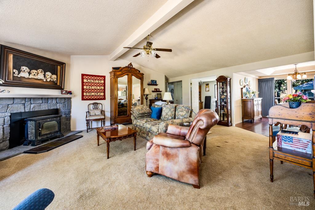6707 Badger Creek Road Santa Rosa, CA 95409 - Photo 8 of 53 a living room with furniture a fireplace and a large window