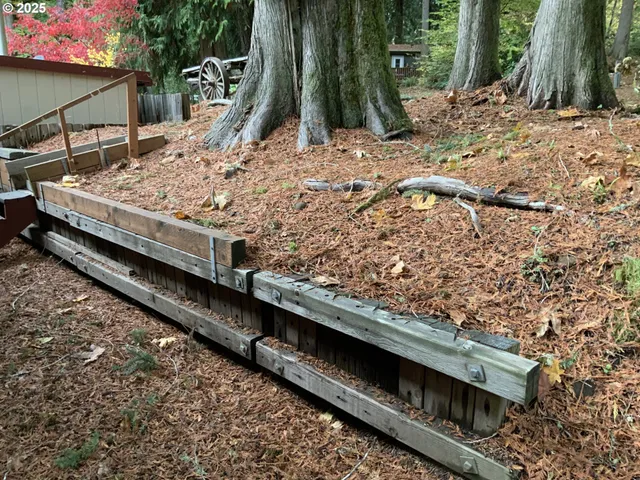 a view of a wooden bridge