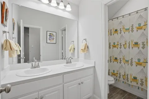 a bathroom with a sink a toilet and a mirror