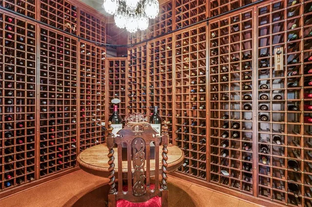 a bathroom with a blue shower