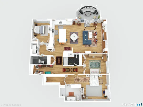 an aerial view of a house with a ocean view