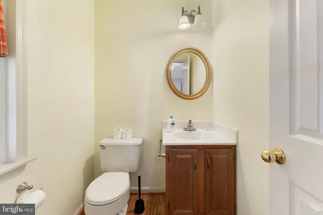 a bathroom with a toilet a sink and a mirror