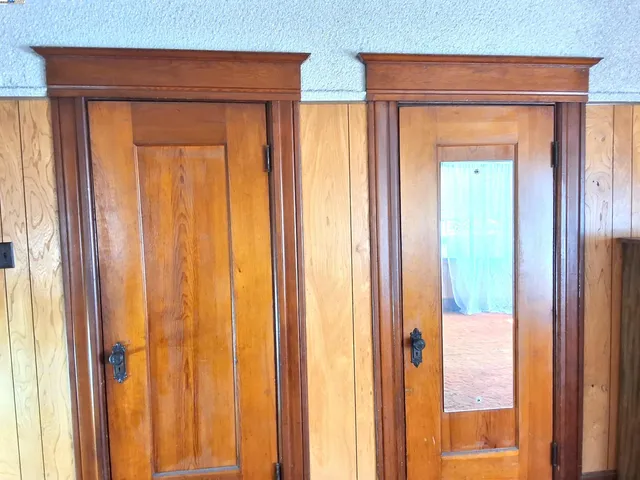 a view of a wooden door