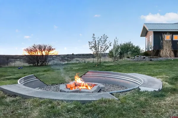 a view of a backyard with plants and patio