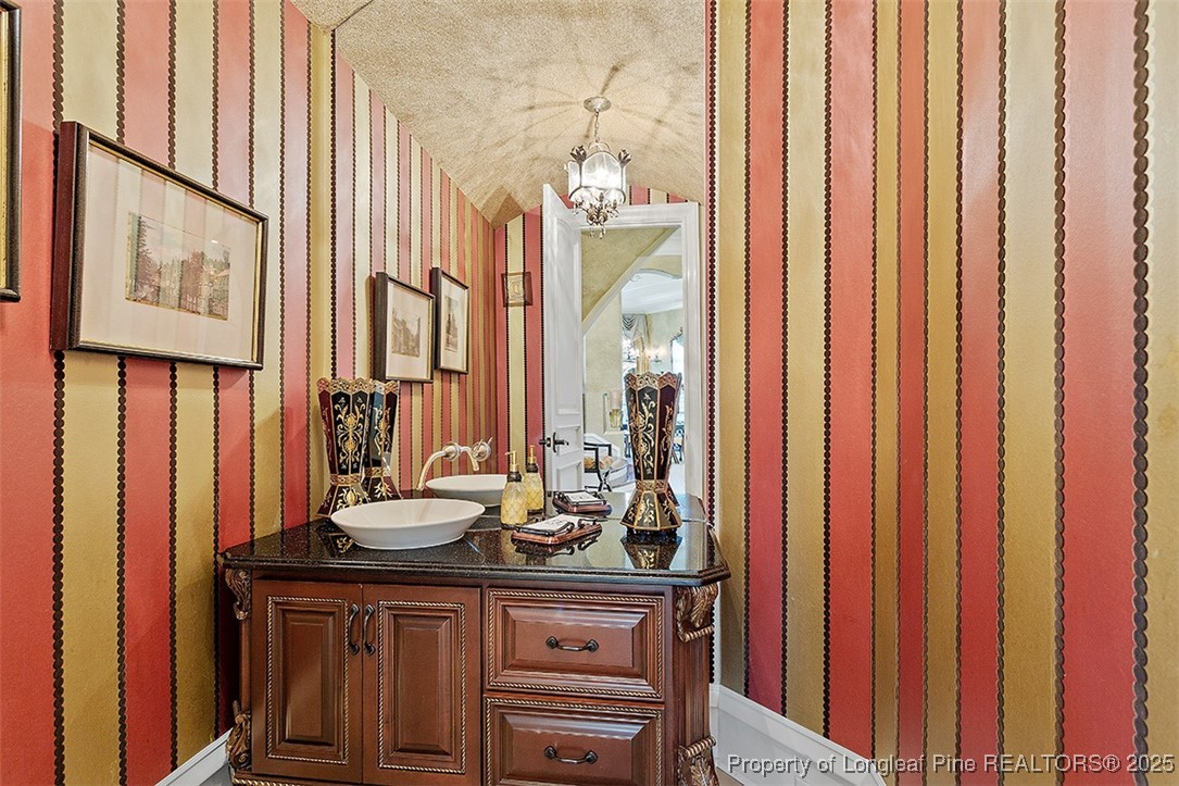 4909 Deep Branch Road Pembroke, NC 28372 - Photo 32 of 50 a bathroom with a sink a mirror and a shower curtain