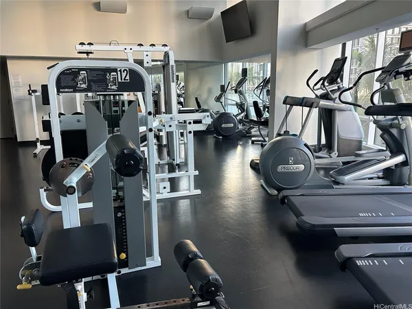 a view of a room with gym equipment