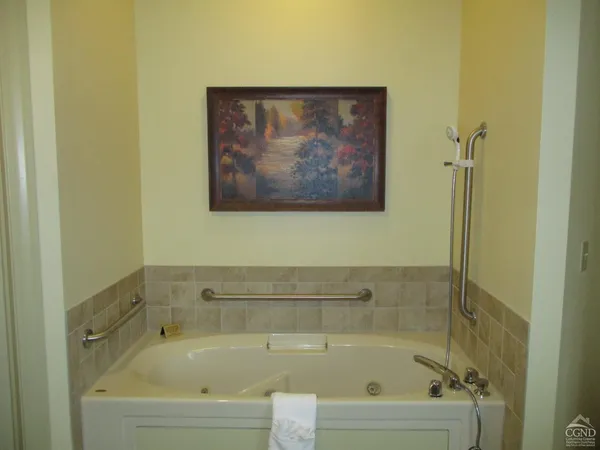a bathroom with a bathtub