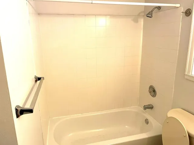 a bathroom with a bathtub