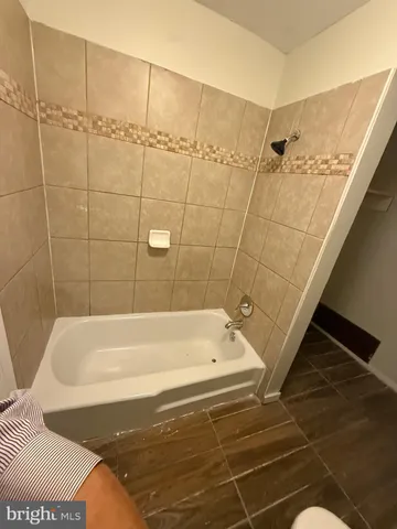 a bathroom with a bathtub
