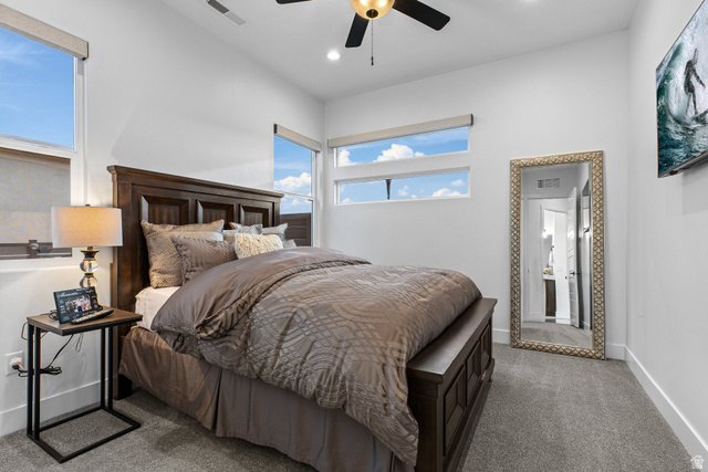 3022 West Sesia Way St. George, UT 84770 - Photo 32 of 52 Carpeted bedroom featuring a ceiling fan and recessed lighting