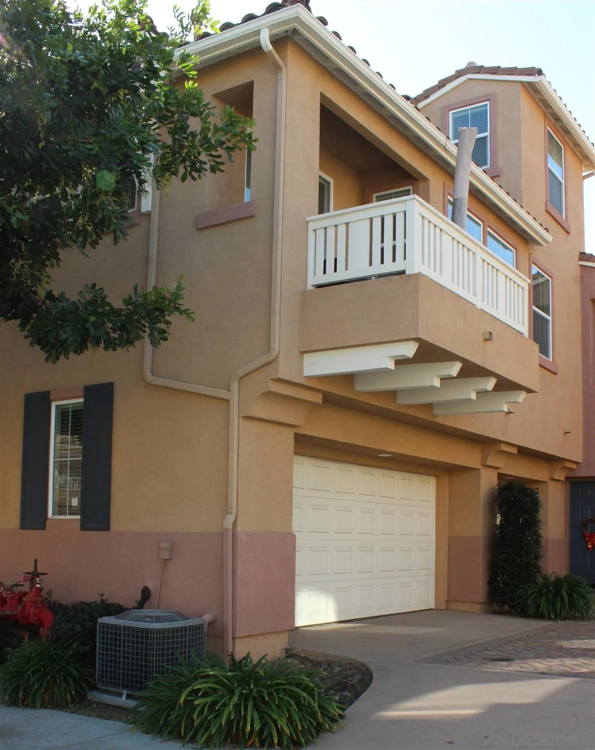 a front view of a house with plants