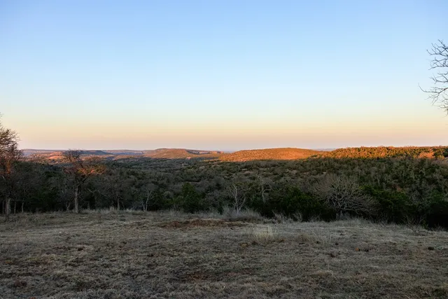 a view of a yard with a mountain