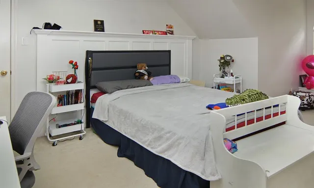 a bedroom with a bed and a dresser